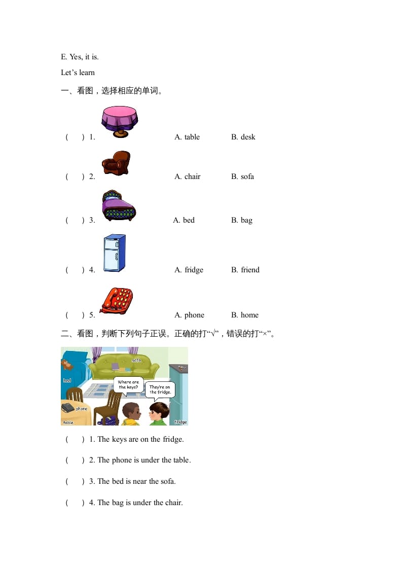 图片[2]-四年级英语上册Unit4__partB同步练习（人教版一起点）-知识笔记