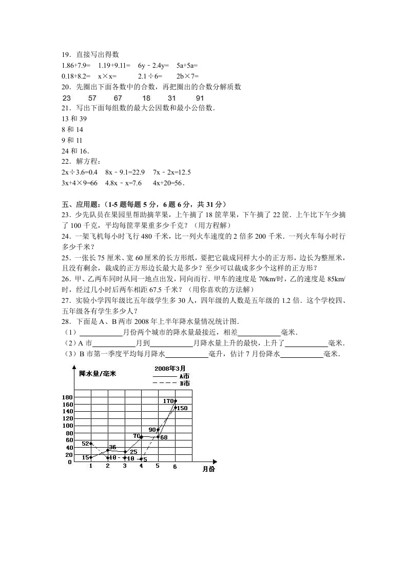 图片[2]-五年级数学下册苏教版下学期期中测试卷10-知识笔记