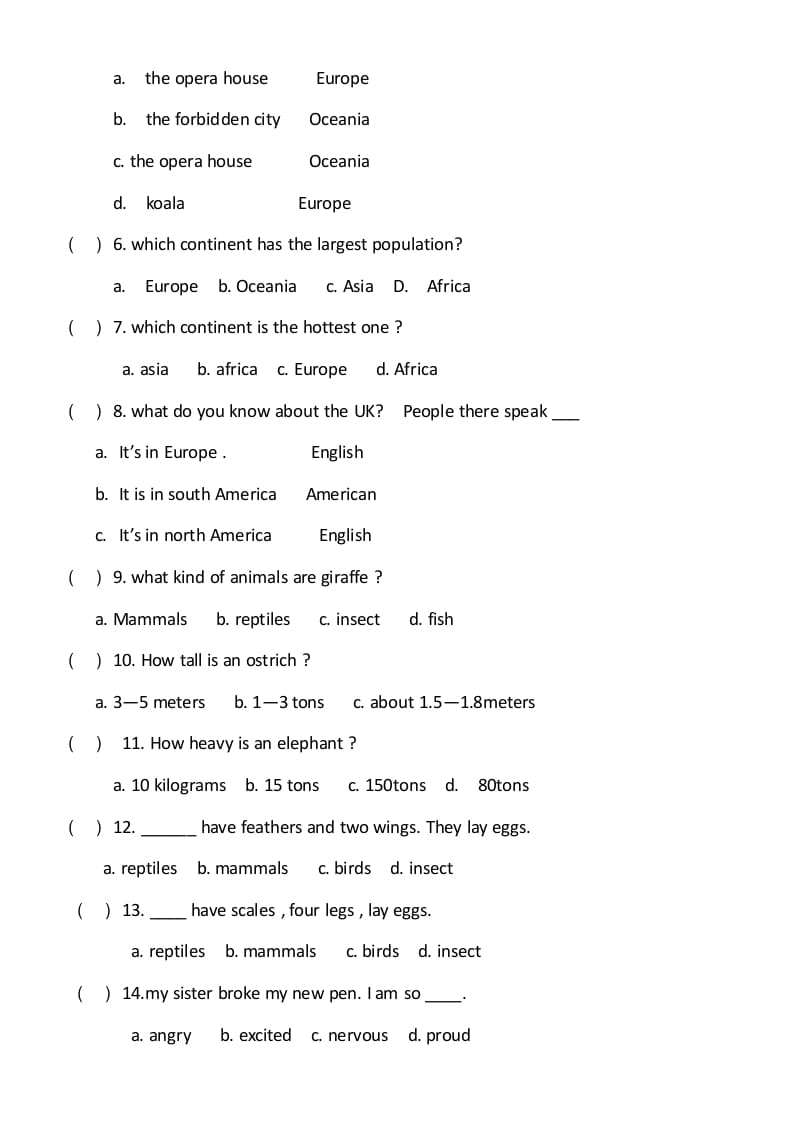 图片[2]-六年级英语上册期末试卷4（人教版一起点）-知识笔记