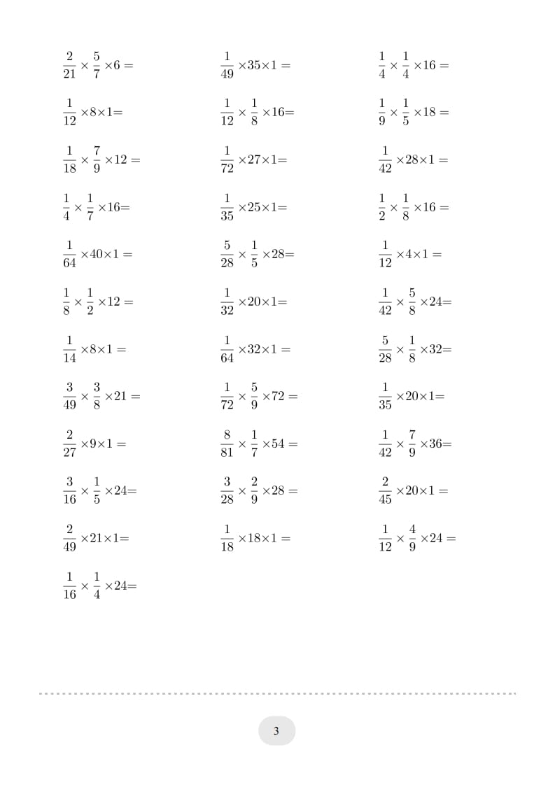 图片[3]-六年级数学上册▲口算题（分数与整数连乘）连打版（人教版）-知识笔记