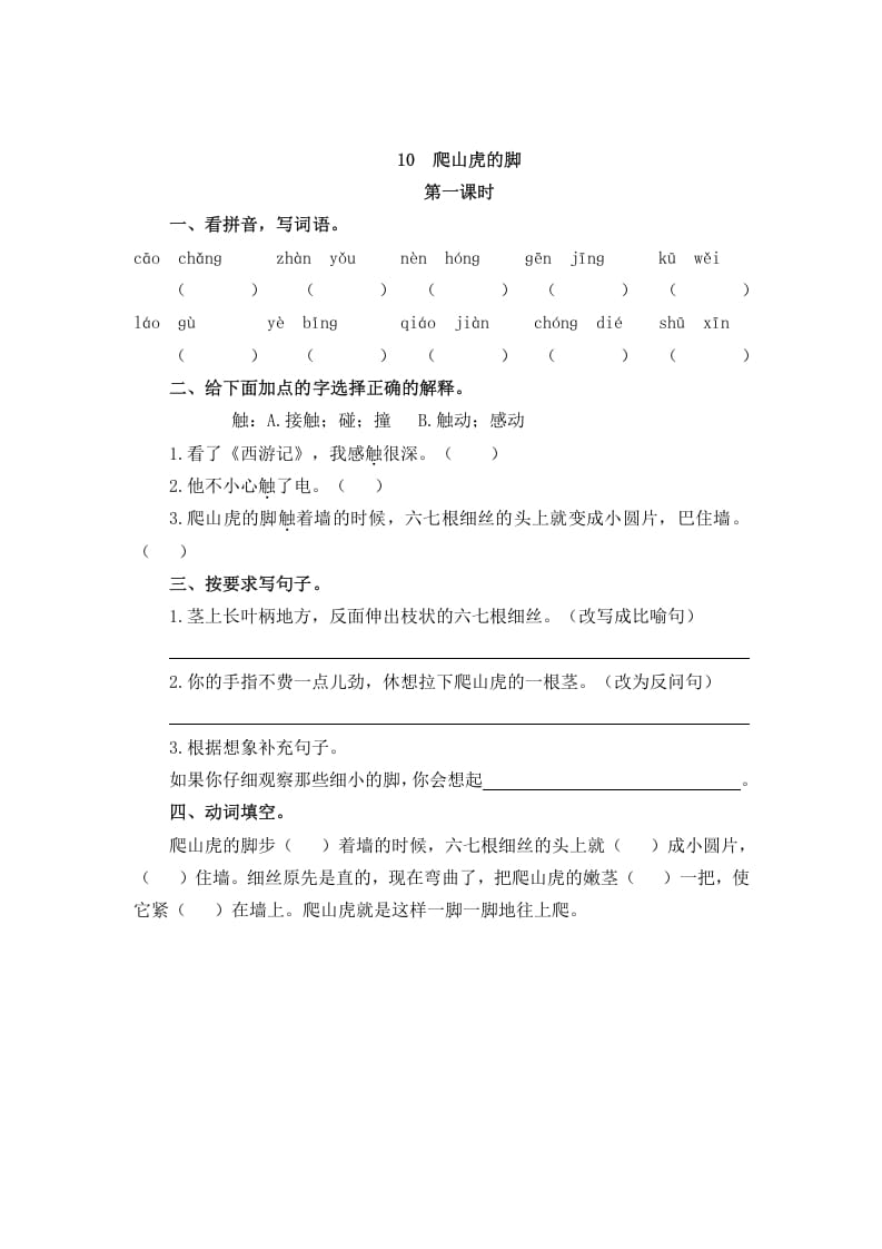 四年级语文上册10爬山虎的脚-知识笔记