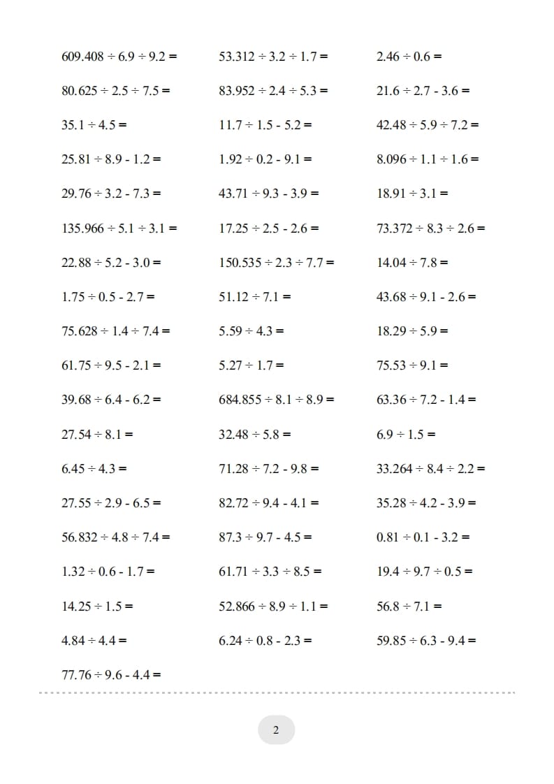 图片[2]-五年级数学上册▲口算题（小数除法）连打版（人教版）-知识笔记