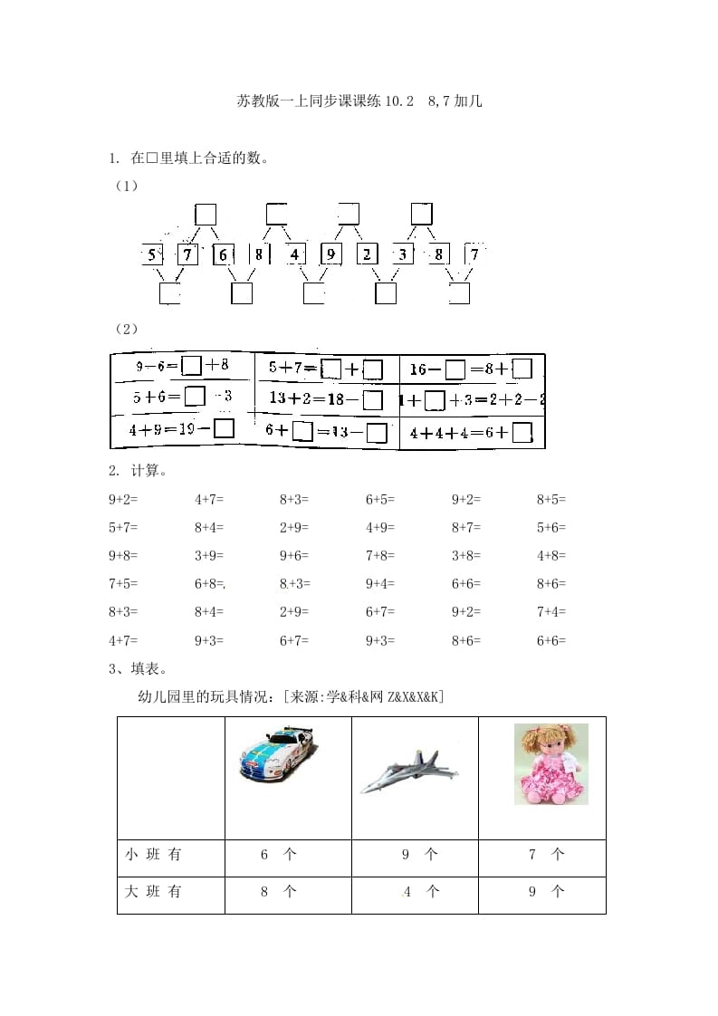一年级数学上册10.28,7加几-（苏教版）-知识笔记