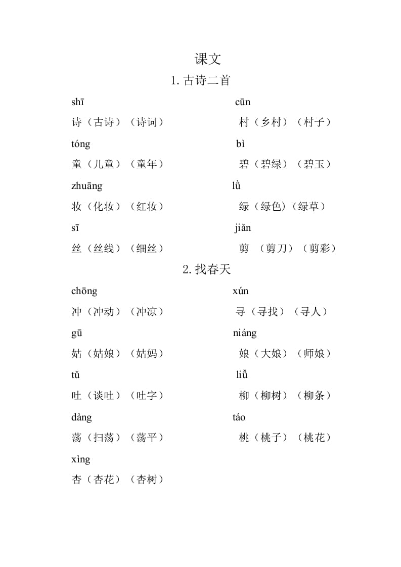 二年级语文下册重点生字组词-知识笔记