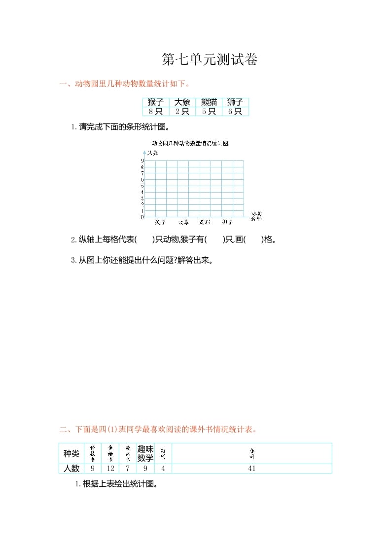 四年级数学上册第七单元测试卷（人教版）-知识笔记