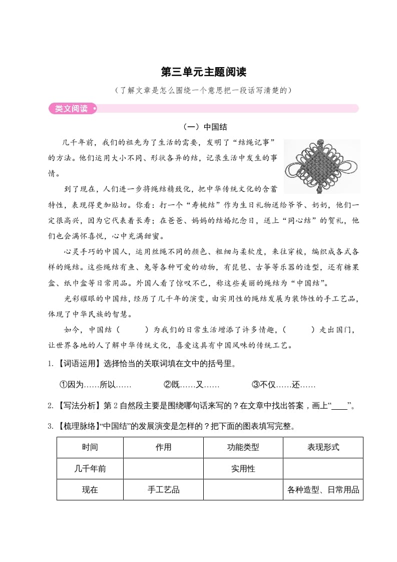 三年级语文下册第三单元主题阅读-知识笔记