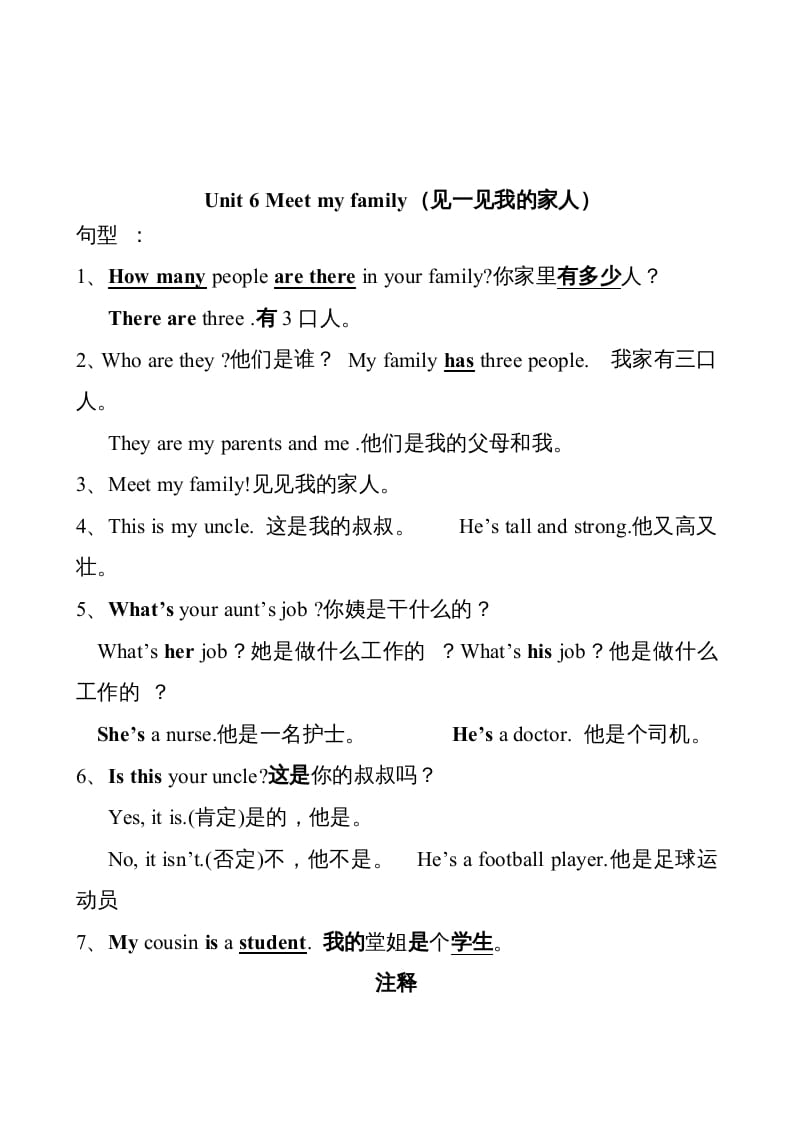 四年级英语上册Unit6单元句型总结（人教PEP）-知识笔记