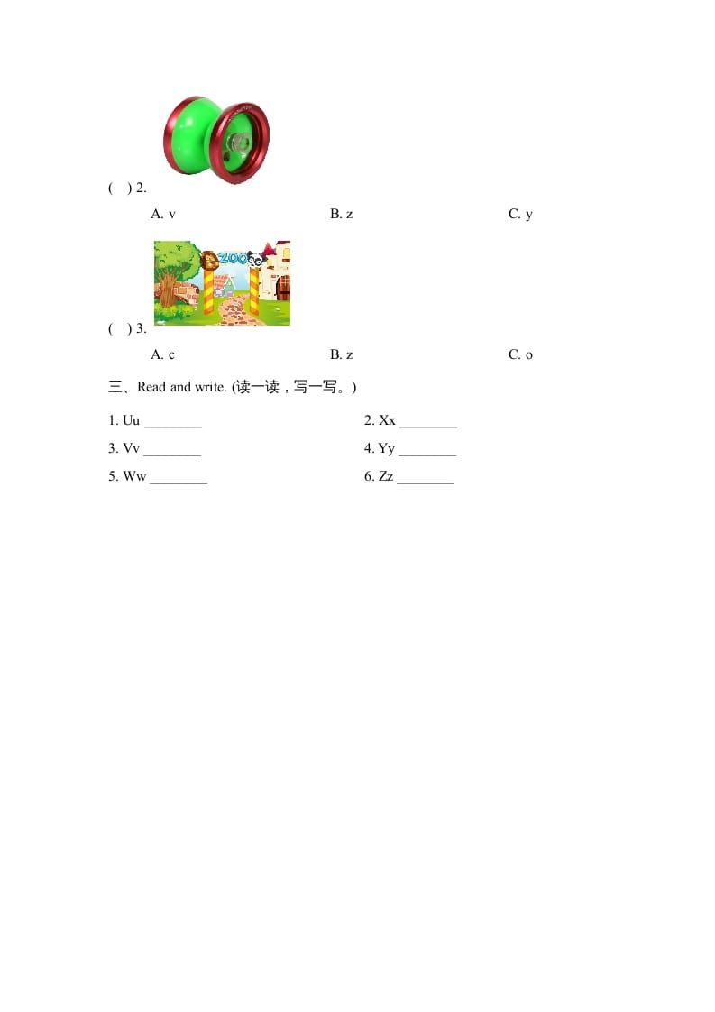 图片[2]-三年级英语上册Unit6_A_Let’s_learn同步习题(4)（人教版一起点）-知识笔记