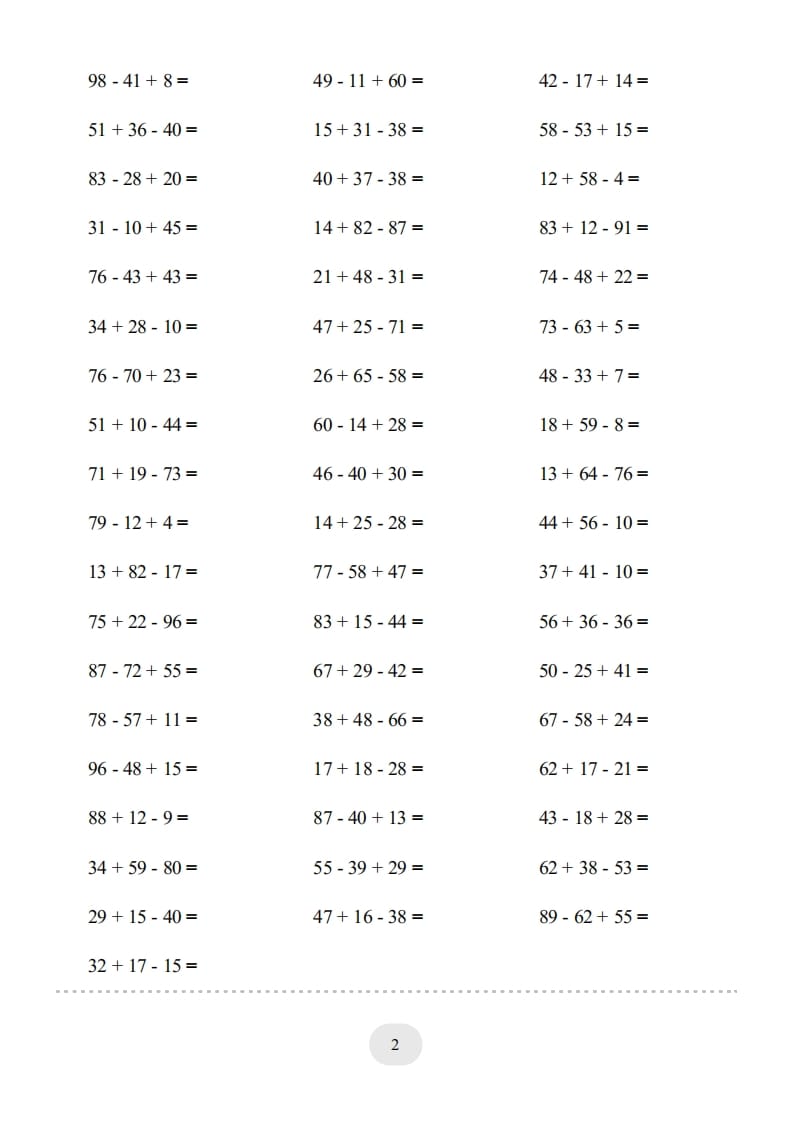 图片[2]-二年级数学上册口算题(加减混合)1000题（人教版）-知识笔记