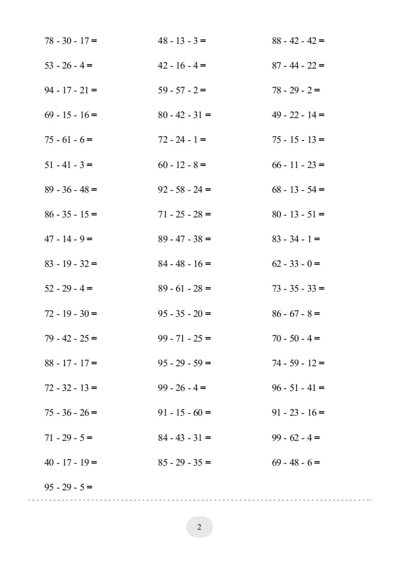 图片[2]-二年级数学上册口算题(连减)1000题（人教版）-知识笔记
