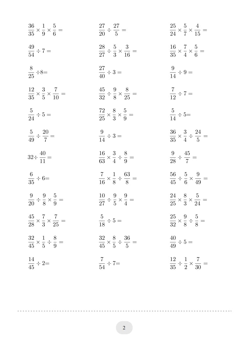 图片[2]-六年级数学上册▲口算题（分数除法）连打版（人教版）-知识笔记