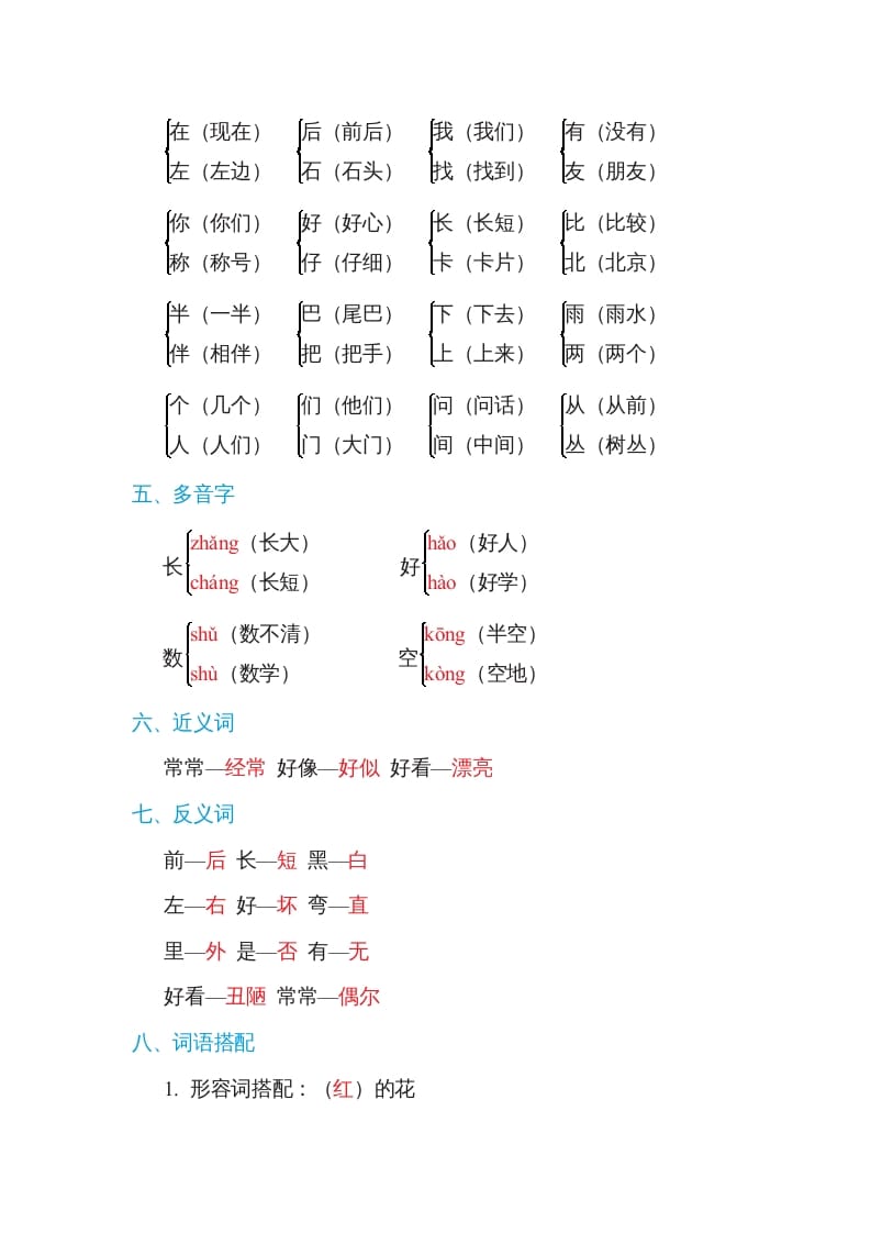 图片[2]-一年级语文上册第6单元基础知识必记（部编版）-知识笔记