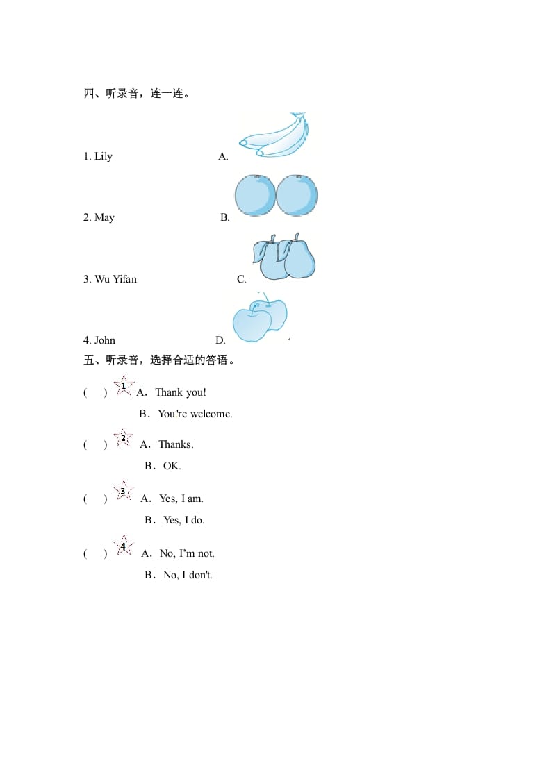 图片[2]-三年级英语下册Unit5DoyoulikepearsPartA同步听力训练人教PEP版-知识笔记