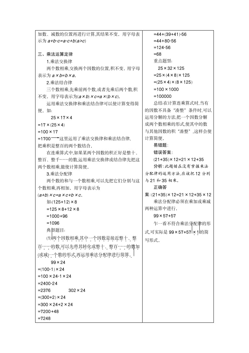 图片[2]-四年级数学下册3.运算定律-知识笔记