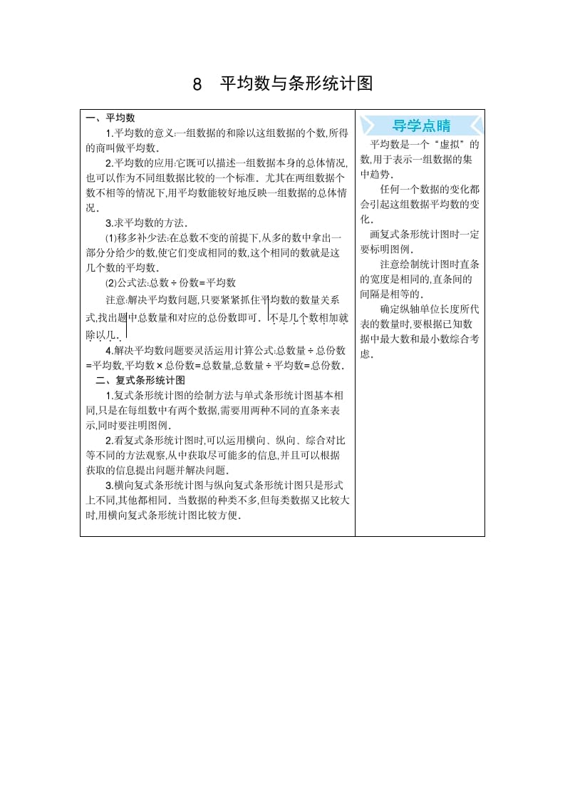 四年级数学下册8.平均数和条形统计图-知识笔记
