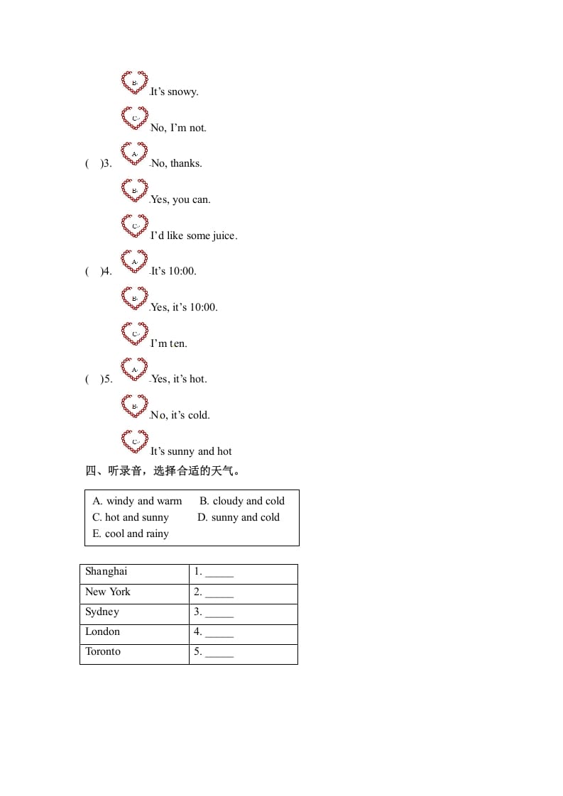 图片[2]-四年级英语下册Unit3WeatherPartB同步听力训练人教PEP版-知识笔记