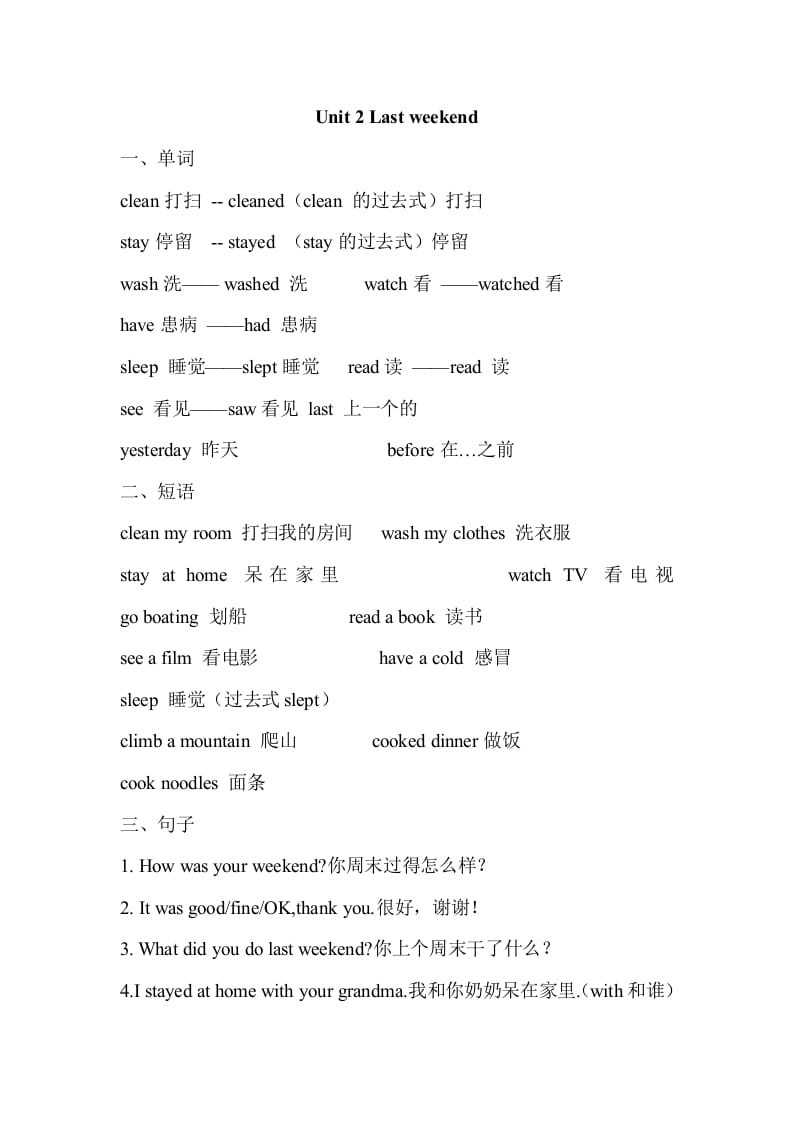 六年级英语下册Unit2单元知识梳理（2）-知识笔记