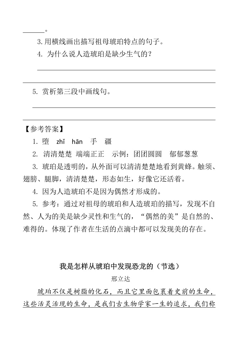 图片[2]-四年级语文下册类文阅读-5琥珀-知识笔记