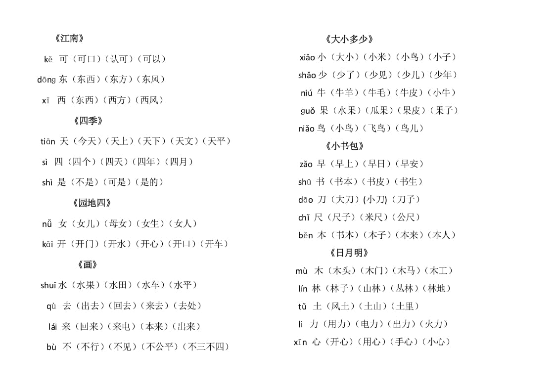 图片[2]-一年级语文上册上写字表生字组词（部编版）-知识笔记