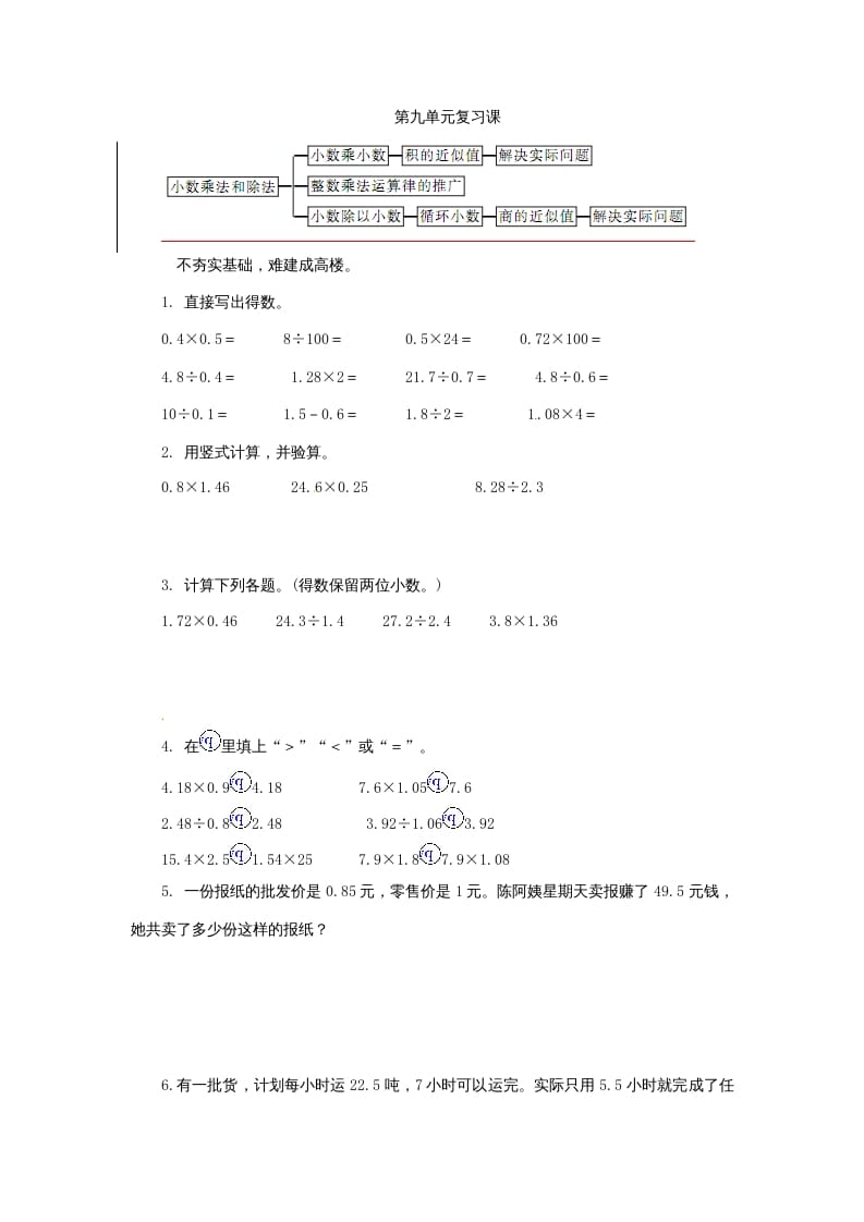 五年级数学上册第九单元单元测试（苏教版）-知识笔记