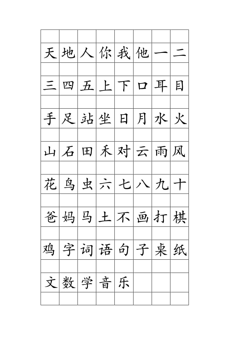 一年级语文上册注音田字格生字表打印（部编版）-知识笔记