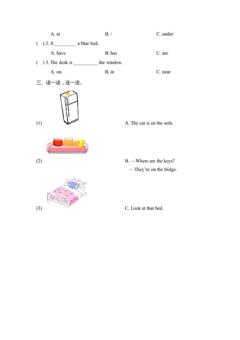 图片[2]-三年级英语上册Unit4_B_Let’s_learn同步习题（人教版一起点）-知识笔记