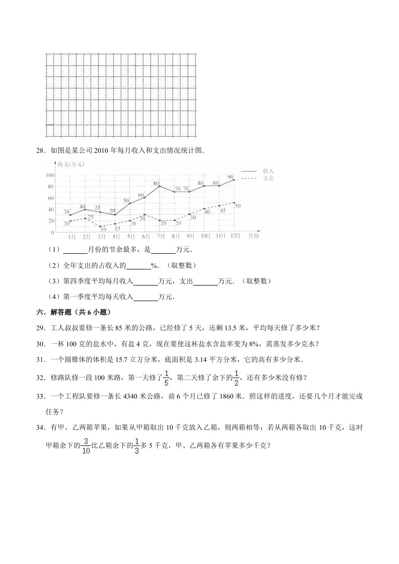 图片[3]-六年级数学下册小升初模拟试题（33）苏教版（含解析）-知识笔记