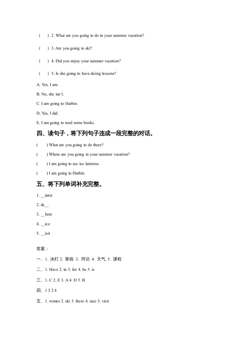 图片[2]-六年级英语上册Unit6WinterVacationLesson2同步练习2（人教版一起点）-知识笔记