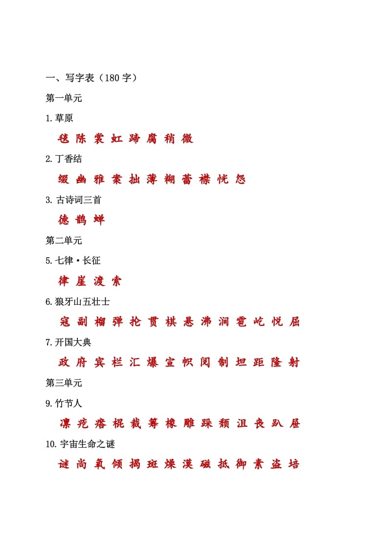 六年级语文上册（）课本内生字词汇总（部编版）-知识笔记