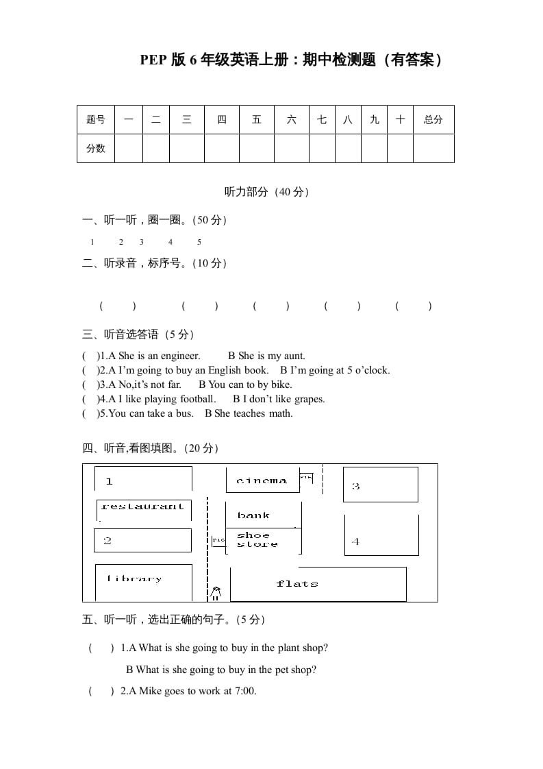 六年级英语上册期末测试卷3（人教版PEP）-知识笔记