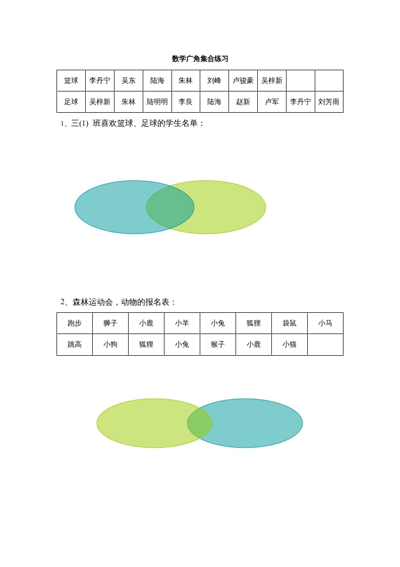 三年级数学上册广角集合练习（人教版）-知识笔记