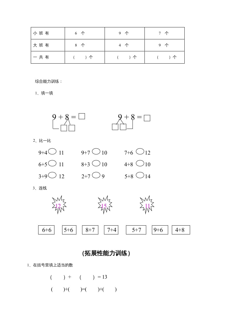 图片[2]-一年级数学上册第9单元检测卷（人教版）-知识笔记