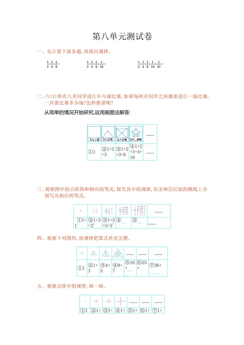 六年级数学上册第八单元测试卷（人教版）-知识笔记
