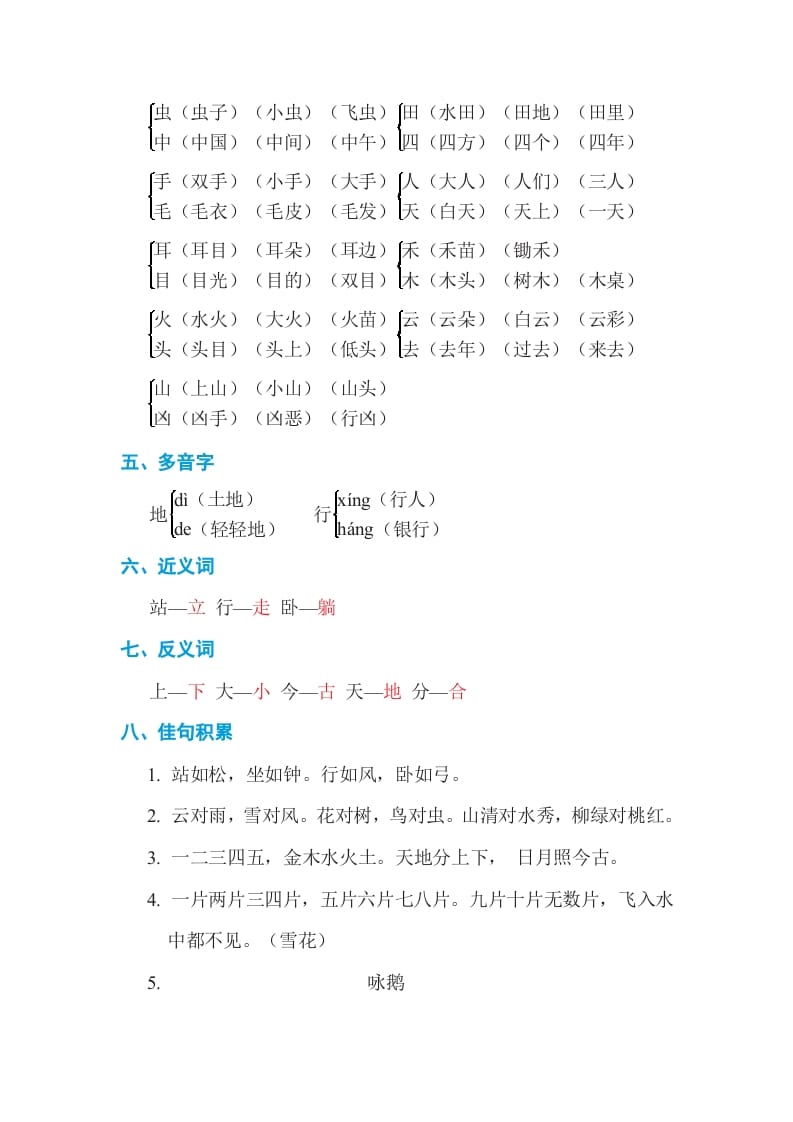 图片[2]-一年级语文上册第1单元基础知识必记（部编版）-知识笔记