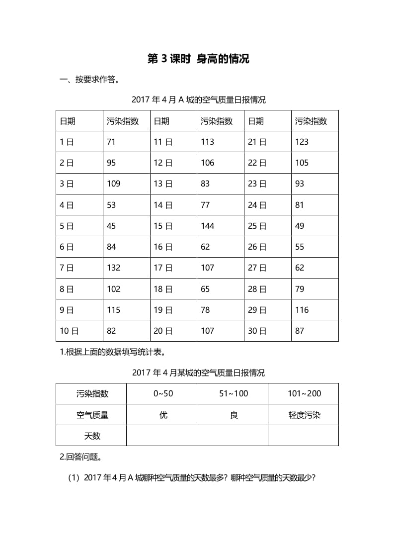六年级数学上册第3课时身高的情况（北师大版）-知识笔记