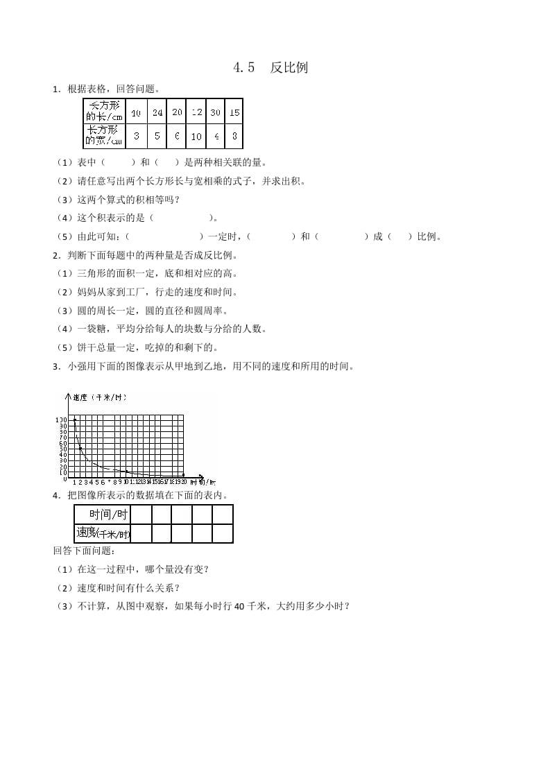 六年级数学下册4.5反比例-知识笔记