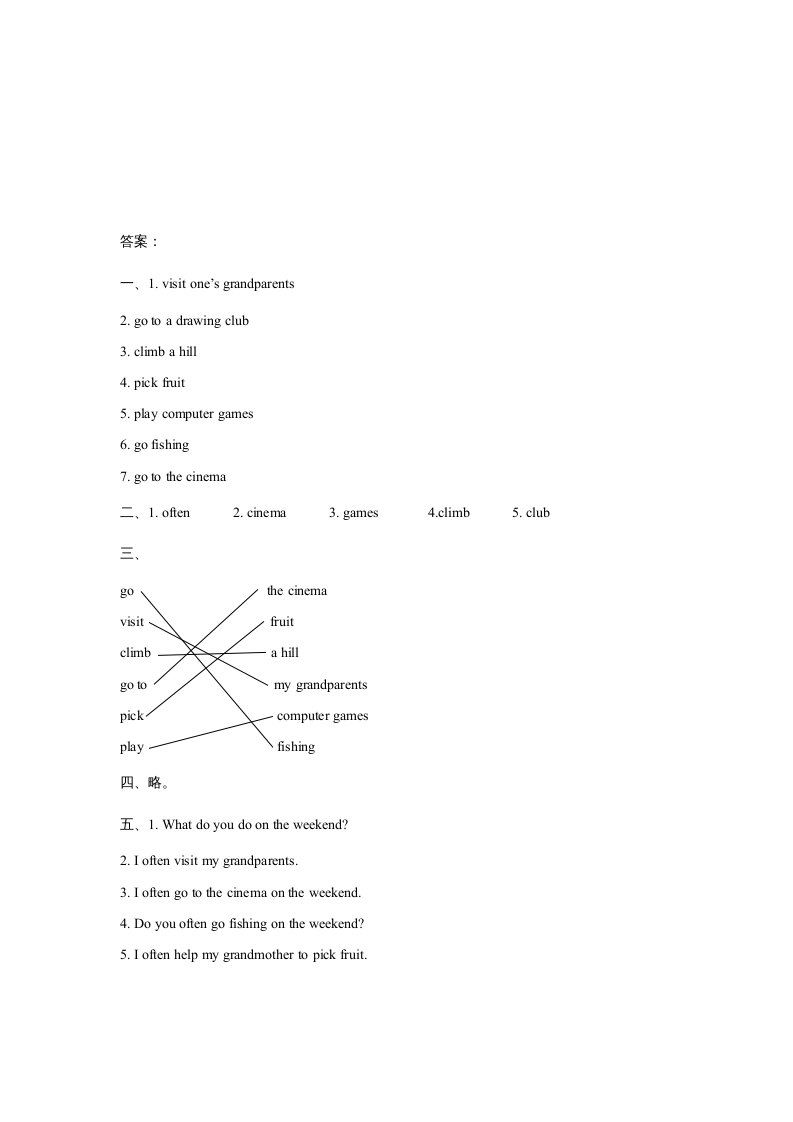 图片[3]-四年级英语上册Unit2OntheWeekendLesson1同步练习3（人教版一起点）-知识笔记