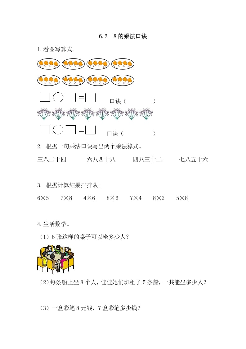 二年级数学上册6.28的乘法口诀（人教版）-知识笔记