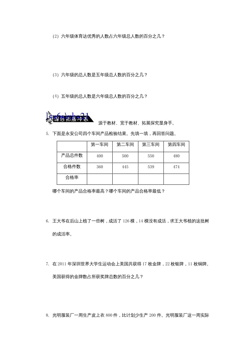 图片[2]-六年级数学上册求一个数是另一个数的百分之几的简单实际问题练习题(2)（苏教版）-知识笔记