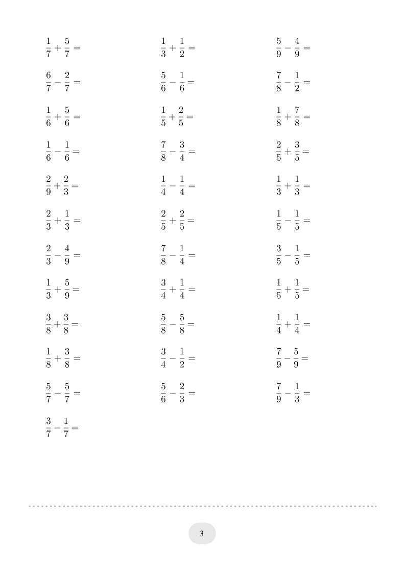 图片[3]-三年级数学上册口算题(分数的简单计算)1000题（人教版）-知识笔记