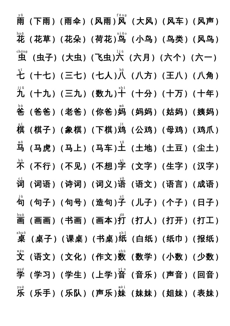 图片[2]-一年级语文上册上识字表生字组词(有答案）（部编版）-知识笔记