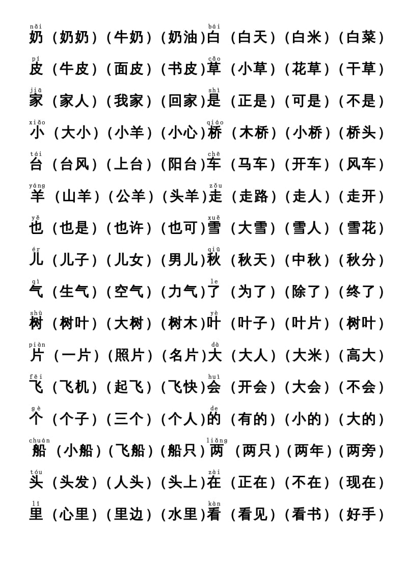 图片[3]-一年级语文上册上识字表生字组词(有答案）（部编版）-知识笔记