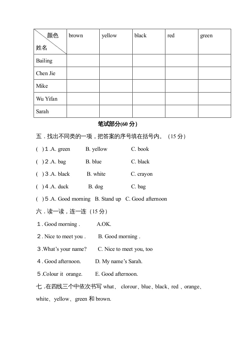 图片[2]-三年级英语上册Unit2colours单元测试及答案（人教PEP）-知识笔记