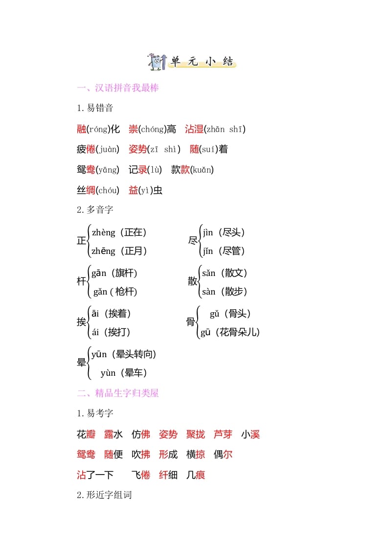 三年级语文下册知识小结-第一单元-知识笔记